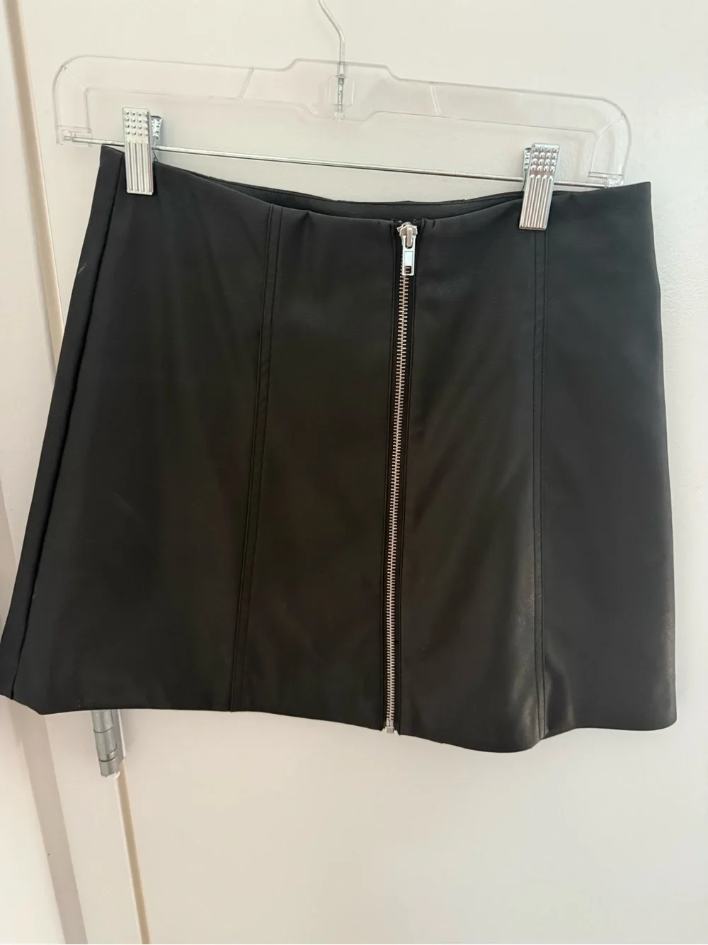 Divided Black Faux Leather Front-Zip Mini Skirt